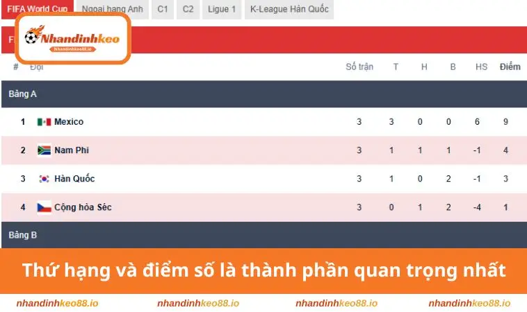Thứ hạng và điểm số là thành phần quan trọng nhất
